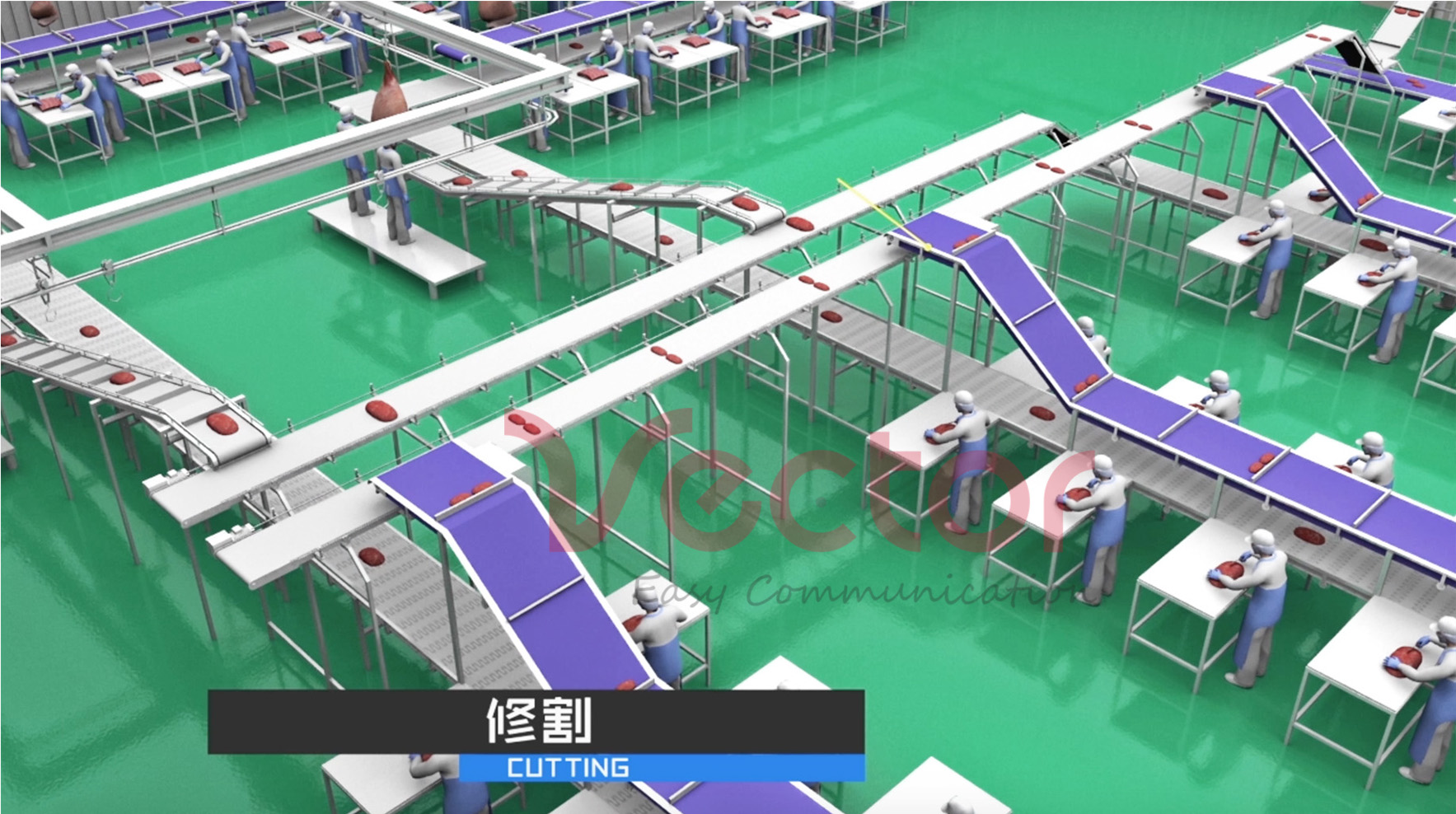 肉類(lèi)加工生產(chǎn)流水線(xiàn)內(nèi)景